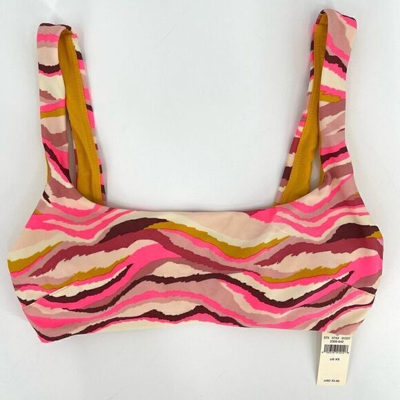 Aerie Multi-Color Abstract Scoop Wide Strap Bikini Top Women XS Pink NWT - Picture 1 of 6